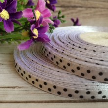 Атлас 0,6 см горох, бело-черный, рулон 45 м