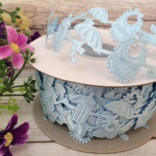 Кружевная детская лента, бутылочка-зонтик-коляска, 2 см, голубая