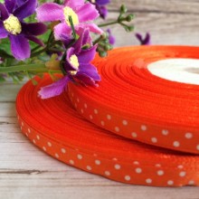 Атлас 0,6 см горох, оранжевый, рулон 45 м