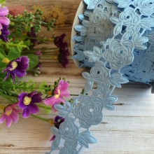 Кружевная лента розочка с листиком, 4,5 см, голубая