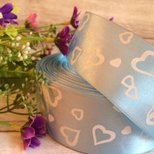 Атлас 4 см, сердечка маленькие, голубой, рулон 45 м