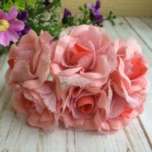 Роза с тканью, 3,5 см, розовая, упаковка 36 шт.