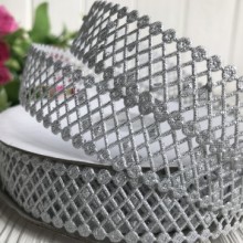 Кружевная лента сеточка, 2 см, серебро, рулон  20 м