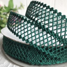 Кружевная лента сеточка, 2 см, темно-зеленый, рулон  20 м