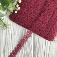 Кружево Амели (нестрейчевое), 1,5 см, бургунди, рулон 16,5 м
