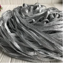 Тесьма парчовая с мешковиной плоская, 6 мм, серебро, моток 90 м