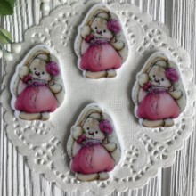 Кабошон Зайка, 3,8 см, в коралловом платье, упаковка 20 шт.