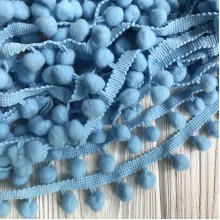 Тесьма помпончики, 1,1 см, голубой, моток 20 ярдов (18 м)