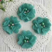 Шифоновый цветок, 4,5 см, морская волна, упаковка 20 шт.