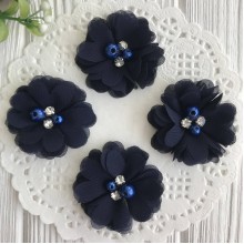 Шифоновый цветок, 4,5 см, сапфировый, упаковка 20 шт.