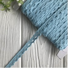 Кружево вязаное (D03401), голубое, 11 мм, рулон 45 м