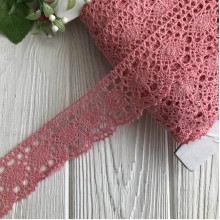 Кружево вязаное цветное (№ 1559), коралловый, 4 см, рулон 45 м Кружево вязаное цветное (№ 1559), коралловый, 4 см, рулон 45 м