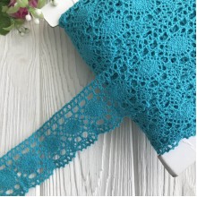 Кружево вязаное цветное (№ 1559), бирюзовый, 4 см, рулон 45 м Кружево вязаное цветное (№ 1559), бирюзовый, 4 см, рулон 45 м