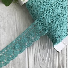 Кружево вязаное цветное (№ 1559), морская волна, 4 см, рулон 45 м Кружево вязаное цветное (№ 1559), морская волна, 4 см, рулон 45 м