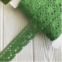 Кружево вязаное цветное (№ 1559), ярко-зеленый, 4 см, рулон 45 м Кружево вязаное цветное (№ 1559), ярко-зеленый, 4 см, рулон 45 м