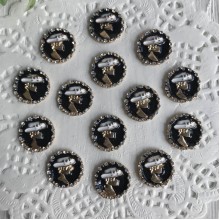 Серединка металл круглая с девушкой в шляпе, 17 мм, черный, упаковка 10 шт.