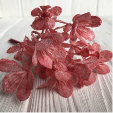 Веточка с цветами фрезии, 17 см, коралловый, упаковка 10 шт.