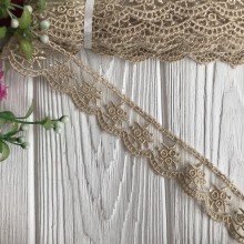 Кружево органзовое ягодки, 2,7 см, кофейное, рулон 9 метров