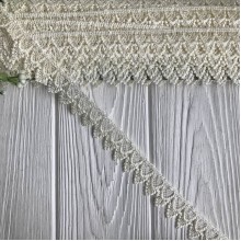 Кружево макраме узкое (TJ-10060), 2,5 см, молочный, рулон 9 метров