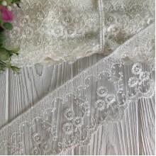 Кружево органзовое ягодки, 8,6 см, молочный, рулон 9 метров