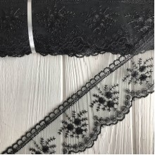 Кружево органзовое Розали, 6,5 см, черный, рулон 9 м