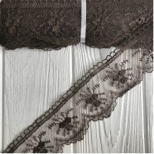 Кружево органзовое Розали, 6,5 см, коричневый, рулон 9 м