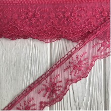 Кружево органзовое Розали, 6,5 см, малиново-красный, рулон 9 м