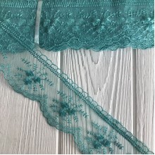 Кружево органзовое Розали, 6,5 см, морская волна, рулон 9 м