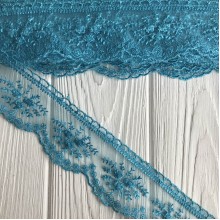 Кружево органзовое Розали, 6,5 см, бирюзовый, рулон 9 м