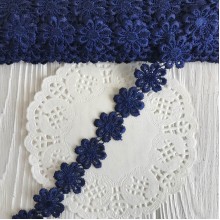 Кружево отрывное цветочек, 2,5 см, сапфировый, рулон 15 ярдов
