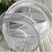 Органза с проволочным кантом, 3 см, белый, рулон 23 м