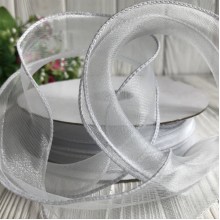 Органза с проволочным кантом, 3 см, бледно-серый, рулон 23 м