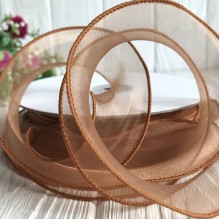 Органза с проволочным кантом, 3 см, карамельный, рулон 23 м