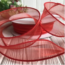 Органза с проволочным кантом, 3 см, красный, рулон 23 м