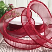 Органза с проволочным кантом, 3 см, малиново-красный, рулон 23 м