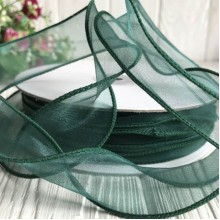 Органза с проволочным кантом, 3 см, нефритовый, рулон 23 м