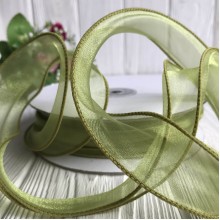 Органза с проволочным кантом, 3 см, оливковый, рулон 23 м