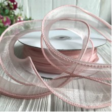 Органза с проволочным кантом, 3 см, светло-пудровый, рулон 23 м