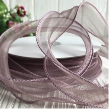 Органза с проволочным кантом, 3 см, темно-пудровый, рулон 23 м