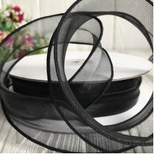 Органза с проволочным кантом, 3 см, черный, рулон 23 м