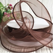 Органза с проволочным кантом, 3 см, шоколадный, рулон 23 м