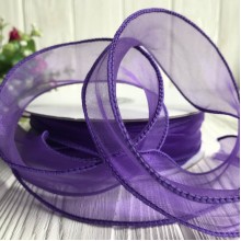 Органза с проволочным кантом, 3 см, фиолетовый, рулон 23 м