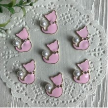 Серединка металл котик с жемчужиной, 3х2 мм, розовый, упаковка 10 шт.