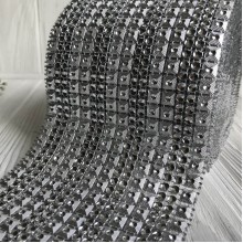 Шина декоративная, 11 см, серебро (квадраты-кружочки), катушка 9 м