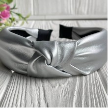 Обруч чалма из экокожи однотонный, 4 см, серебряный, шт.