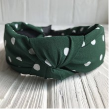 Обруч чалма тканевый в горох, 4 см, темно-зеленый, шт.