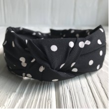 Обруч чалма тканевый в горох, 4 см, черный, шт.