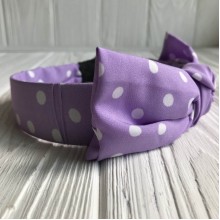 Обруч тканевый в горох с бантом, 3,2 см, лиловый, шт.
