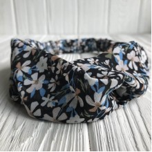 Повязка-переплет шифон в цветочек, 6 см, черный, шт.