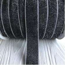 Лента велюр с люрексом, 2,5 см, графитовый, рулон 45 м